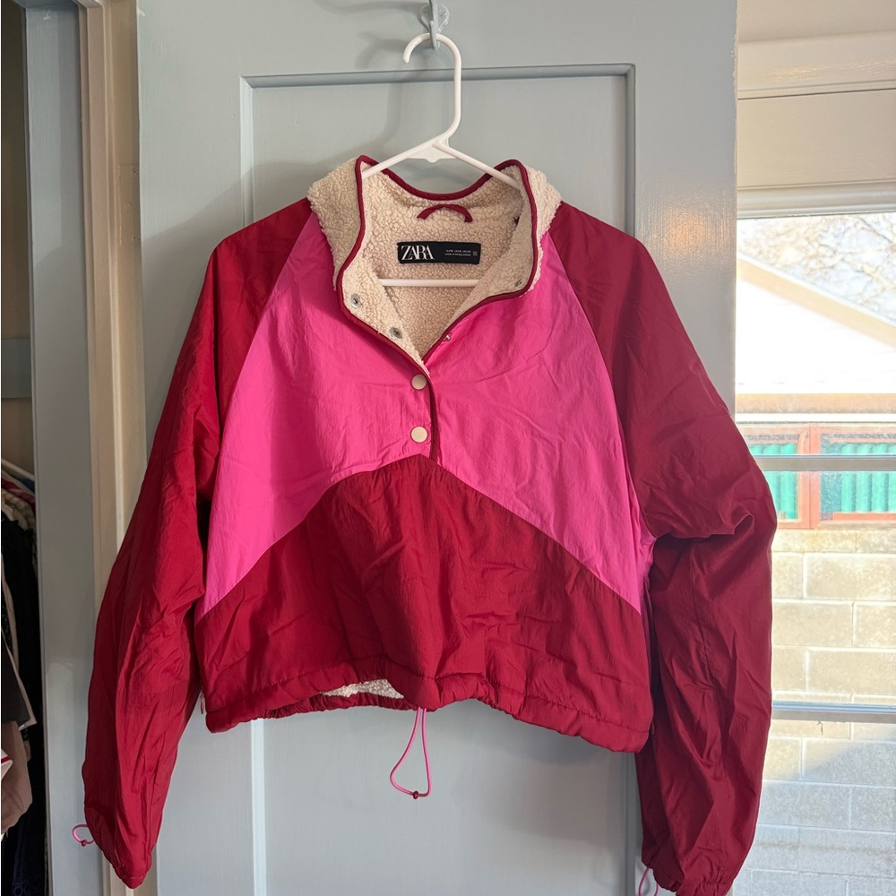 Zara Women's Vibrant Red and Pink Ski Jacket
